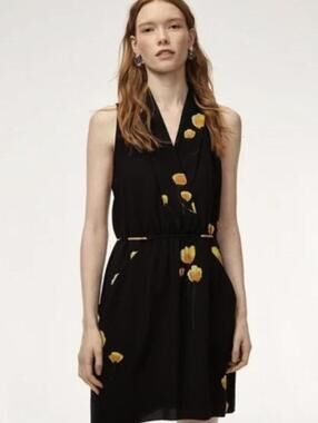 Wilfred by Aritzia Black Yellow Floral Sabine Sleeveless Dress - Size - Small